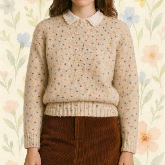 Sadie & Sage Sweaters - Anthropologie Sadie & Sage Confetti Knit Cream Sweater M/L Cottagecore Retro